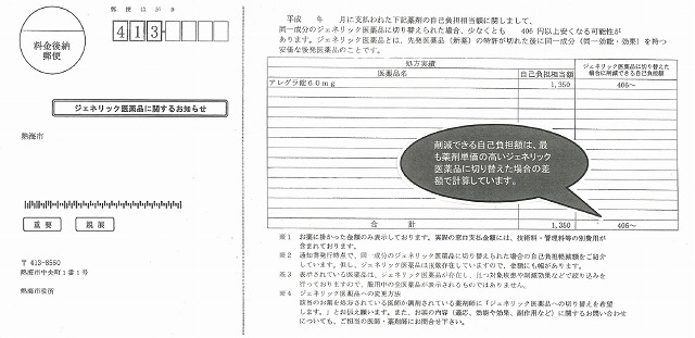 削減できる自己負担額は、もっとも薬剤単価の高いジュネリック医薬品に切り替えた場合の差額を計算しています。