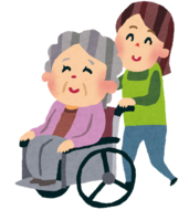 イラスト：おばあさんの乗った車椅子を押す女性
