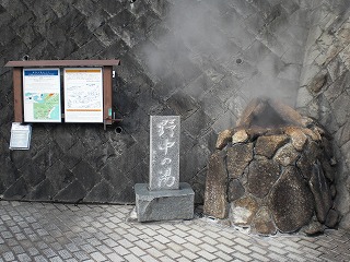 写真：野中の湯から湯気が立ち上っている様子