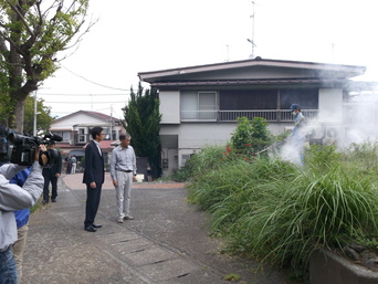 写真：初島内駆除作業視察を行う市長の様子