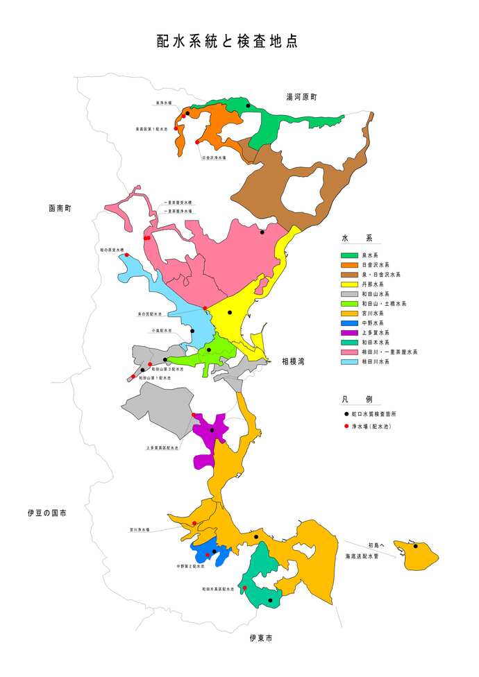熱海市の水道配水水系図です。