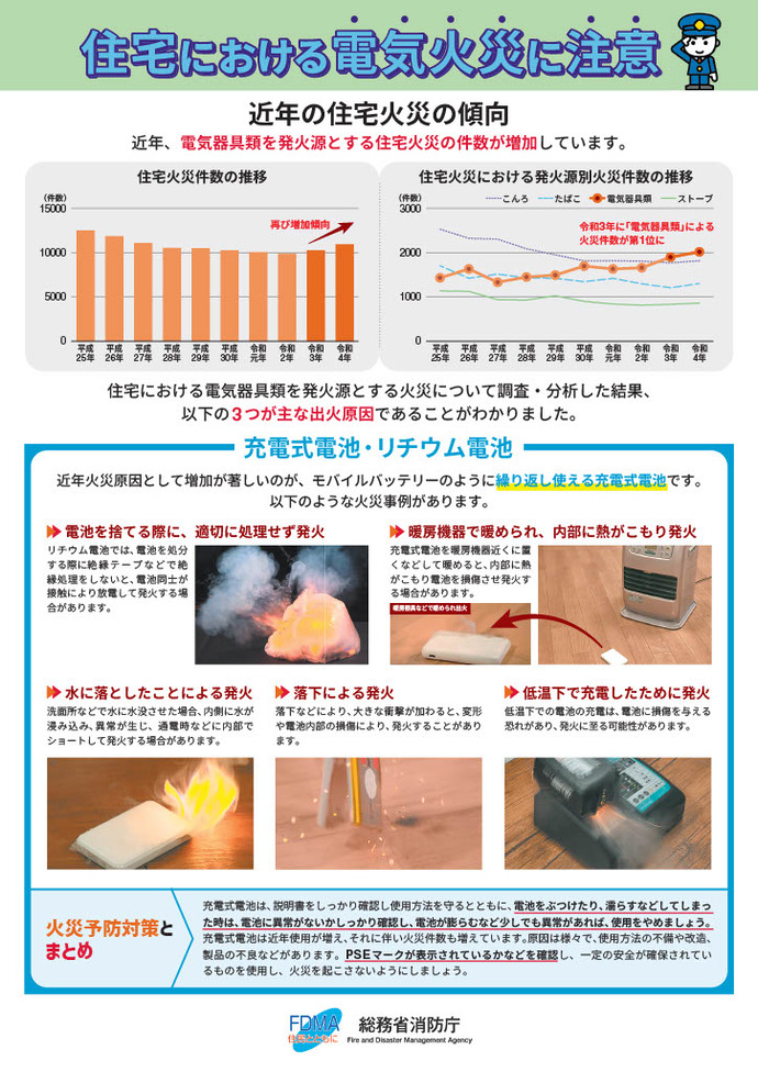 住宅における電気火災に注意